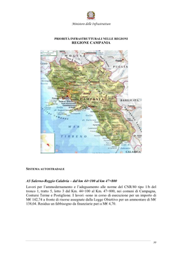 Ministero Delle Infrastrutture REGIONE CAMPANIA A3 Salerno-Reggio