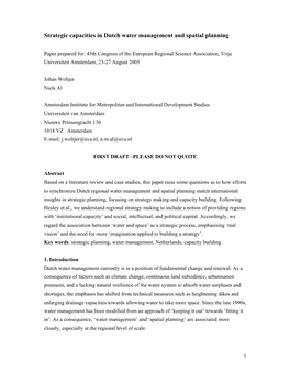 Strategic Capacities in Dutch Water Management and Spatial Planning