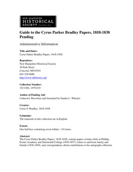 Guide to the Cyrus Parker Bradley Papers, 1818-1838 Pending