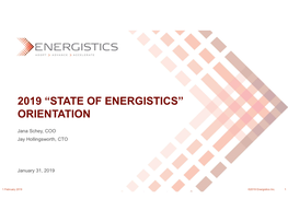 2019 “State of Energistics” Orientation