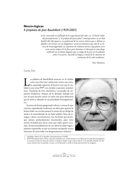 Necro-Lógicas a Propósito De Jean Baudrillard (1929-2007)