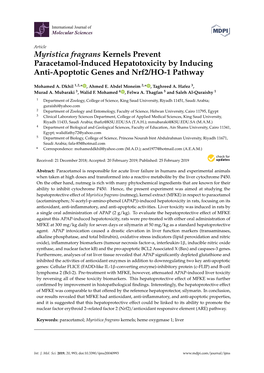 Myristica Fragrans Kernels Prevent Paracetamol-Induced Hepatotoxicity by Inducing Anti-Apoptotic Genes and Nrf2/HO-1 Pathway