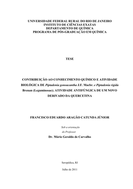 Universidade Federal Rural Do Rio De Janeiro Instituto De Ciências Exatas Departamento De Química Programa De Pós-Graduação Em Química