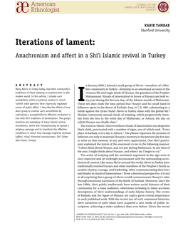 Iterations of Lament: Anachronism and Affect in a Shi‘I Islamic Revival in Turkey