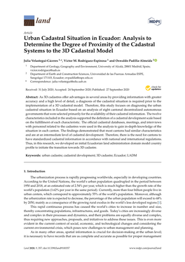 Urban Cadastral Situation in Ecuador: Analysis to Determine the Degree of Proximity of the Cadastral Systems to the 3D Cadastral Model