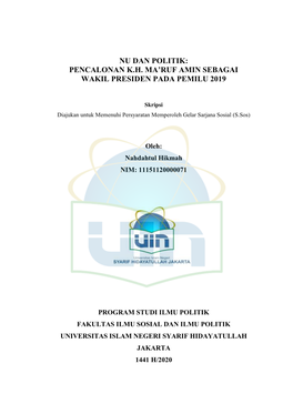 Pencalonan Kh Ma'ruf Amin Sebagai Wakil Presiden Pada Pemilu 2019