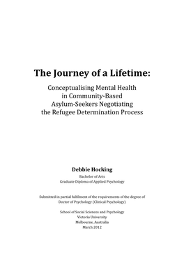 The Journey of a Lifetime: Conceptualising Mental Health in Community-Based Asylum-Seekers Negotiating the Refugee Determination Process