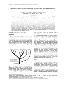 Molecular Control of Development in the Reef Coral, Acropora Millepora