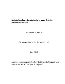 Metabolic Adaptations to Sprint Interval Training: a Literature Review