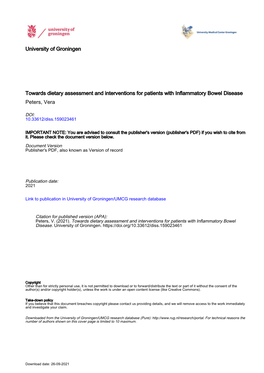 CHAPTER 2 Habitual Dietary Intake of IBD Patients Differs from Population Controls: a Case-Control Study