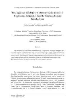 First Specimen-Based Records of Pristipomoides Flavipinnis