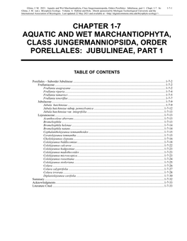 Volume 4, Chapter 1-7: Aquatic and Wet Marchantiophyta, Class