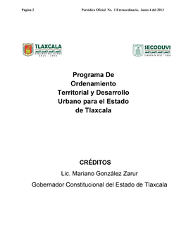 Programa De Ordenamiento Territorial Y Desarrollo Urbano Para El Estado De Tlaxcala