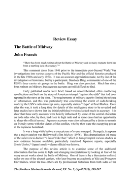 Review Essay the Battle of Midway John Francis