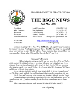 THE BSGC NEWS April-May , 2013