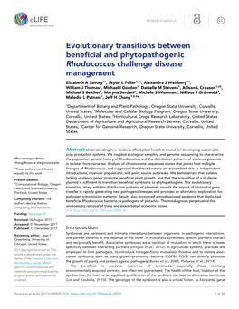 Evolutionary Transitions Between Beneficial and Phytopathogenic