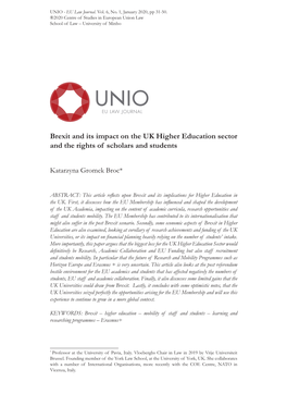 Brexit and Its Impact on the UK Higher Education Sector and the Rights of Scholars and Students