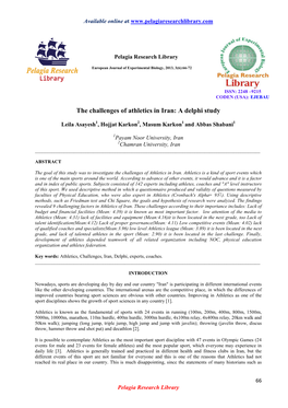 The Challenges of Athletics in Iran: a Delphi Study