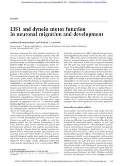 LIS1 and Dynein Motor Function in Neuronal Migration and Development