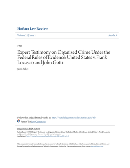 Expert Testimony on Organized Crime Under the Federal Rules of Evidence: United States V