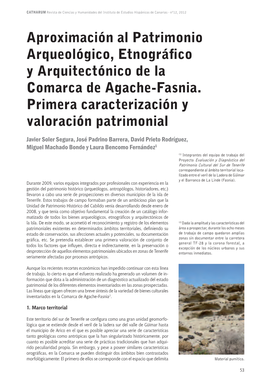 Aproximación Al Patrimonio Arqueológico, Etnográfico Y Arquitectónico De La Comarca De Agache-Fasnia. Primera Caracterización Y Valoración Patrimonial