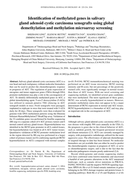 Identification of Methylated Genes in Salivary Gland Adenoid Cystic Carcinoma Xenografts Using Global Demethylation and Methylation Microarray Screening