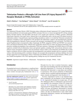 Telmisartan Protects a Microglia Cell Line from LPS Injury Beyond AT1 Receptor Blockade Or Pparγ Activation