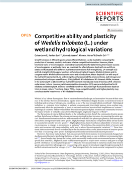 Competitive Ability and Plasticity of Wedelia Trilobata