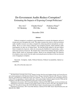 Do Government Audits Reduce Corruption? Estimating the Impacts of Exposing Corrupt Politicians∗