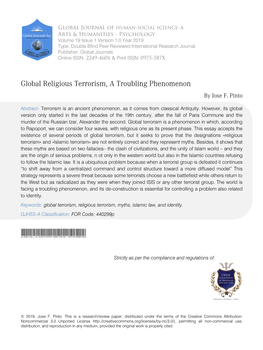 Global Religious Terrorism, a Troubling Phenomenon by Jose F