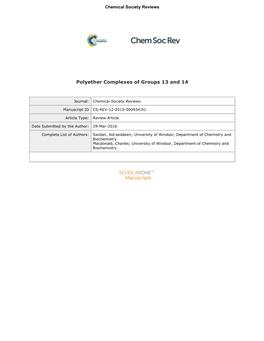 Polyether Complexes of Groups 13 and 14