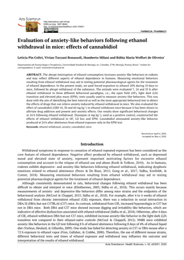 Evaluation of Anxiety-Like Behaviors Following Ethanol Withdrawal in Mice: Effects of Cannabidiol