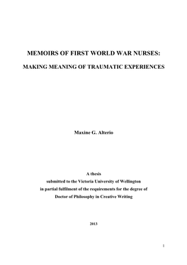 Memoirs of First World War Nurses