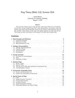 Ring Theory (Math 113), Summer 2014