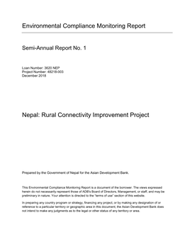 Environmental Compliance Monitoring Report Nepal: Rural Connectivity Improvement Project