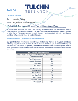 Tulchin Research Polling Finds Toni Preckwinkle