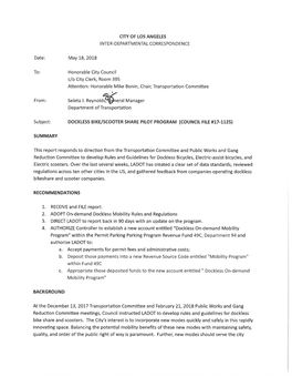 Dockless Bike/Scooter Share Pilot Program (Council File #17-1125)