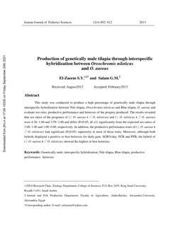 Production of Genetically Male Tilapia Through Interspecific Hybridization Between Oreochromis Niloticus and O. Aureus