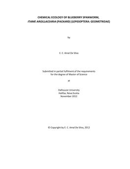 Chemical Ecology of Blueberry Spanworm, Itame Argillacearia (Packard) (Lepidoptera: Geometridae)