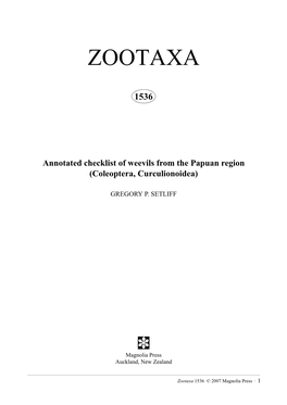 Zootaxa, Annotated Checklist of Weevils from the Papuan Region