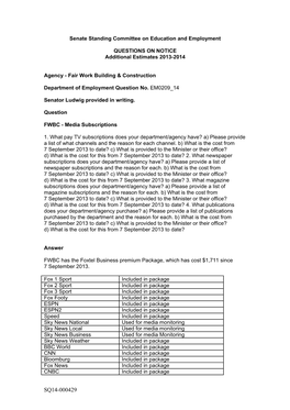 Dept of Employment Senate Estimates Qon Template