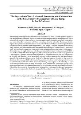 The Dynamics of Social Network Structures and Contestation in the Collaborative Management of Lake Tempe in South Sulawesi