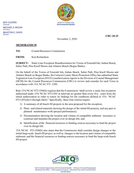 Static Line Exception Reauthorization for Towns of Emerald Isle, Indian Beach, Salter Path, Pine Knoll Shores and Atlantic Beach (Bogue Banks)