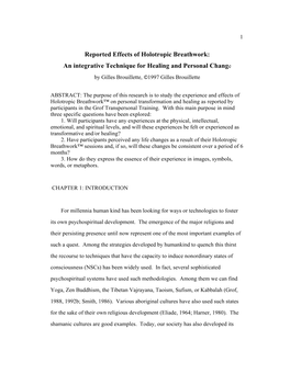 Reported Effects of Holotropic Breathwork: an Integrative Technique for Healing and Personal Change by Gilles Brouillette, ©1997 Gilles Brouillette