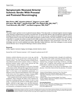 Symptomatic Neonatal Arterial Ischemic Stroke with Prenatal And