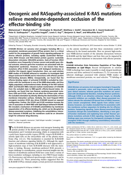 Oncogenic and Rasopathy-Associated K-RAS Mutations Relieve Membrane-Dependent Occlusion of the Effector-Binding Site