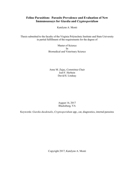 Parasite Prevalence and Evaluation of New Immunoassays for Giardia and Cryptosporidium