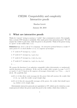 CSE200: Computability and Complexity Interactive Proofs