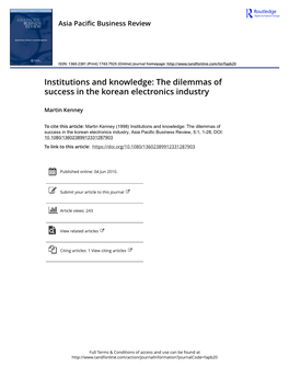 The Dilemmas of Success in the Korean Electronics Industry