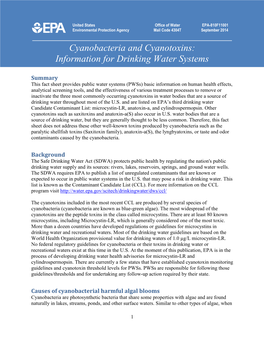 Cyanobacteria and Cyanotoxins: Information for Drinking Water Systems